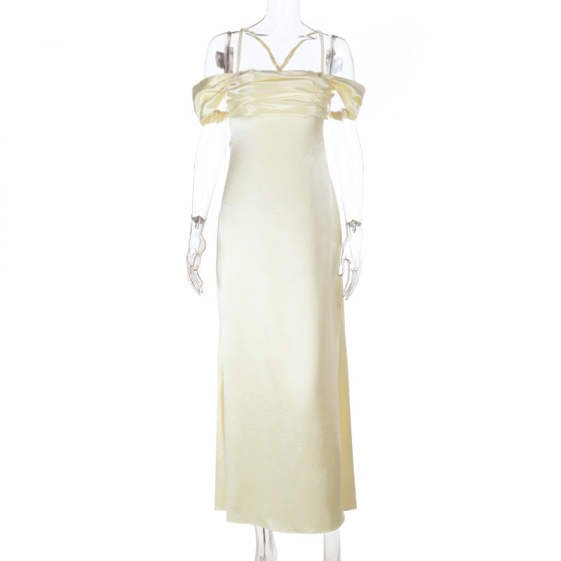 Strap Satin off Shoulder Evening Dress Backless Sexy Dress