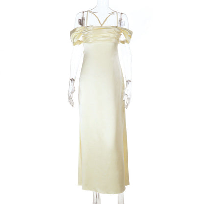 Strap Satin off Shoulder Evening Dress Backless Sexy Dress