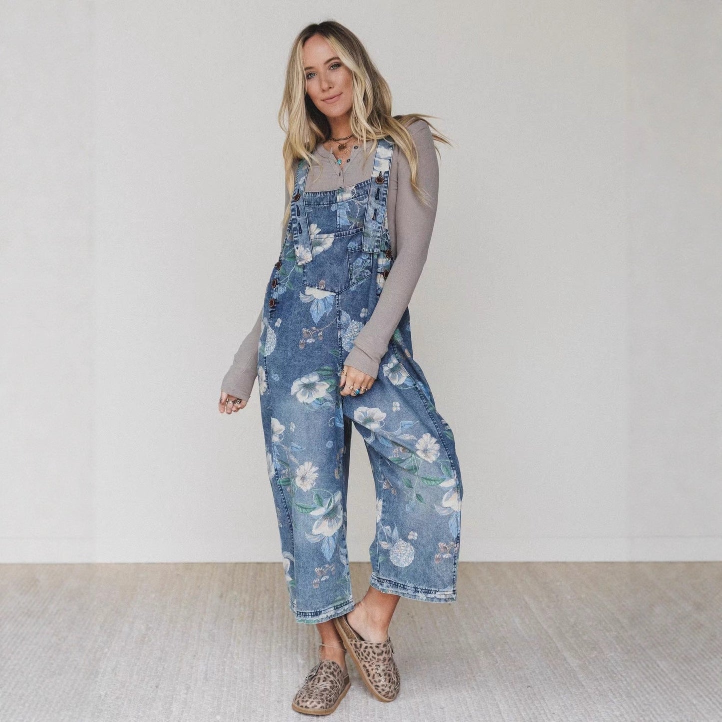 Street Trends Loose Printed Denim Jumpsuit