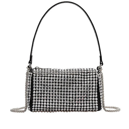 New Arrival Trendy Rhinestone Small Square Bag | Full Diamond Underarm Bag & Diamond-Embedded Women's Shoulder Crossbody Small Handbag
