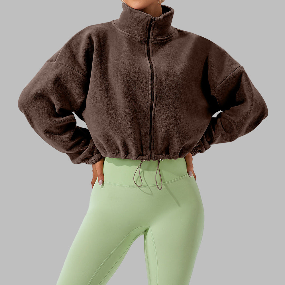 Cashmere Sports Stand Collar Loose Fleece Short Jacket