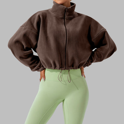 Cashmere Sports Stand Collar Loose Fleece Short Jacket