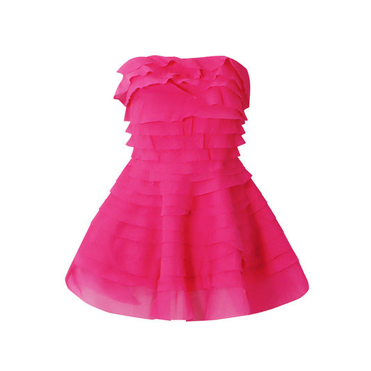 Spring Elegant Retro Mesh Cinched Slimming High Waist Dress Fashionable High End Dress
