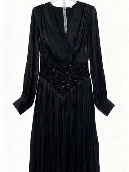 Elegant Long Sleeve Solid Color Diamond Dress Autumn High Grade Waist Slimming Dress Women