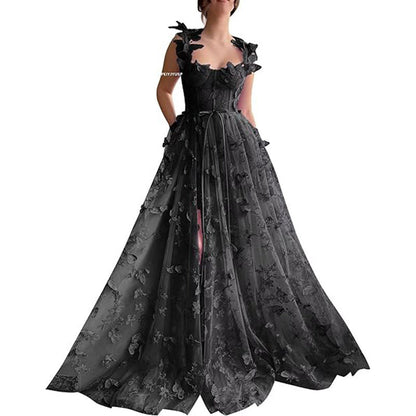 Spaghetti Strap Flower Fairy High-End Gown Banquet Party Elegant Evening Dress