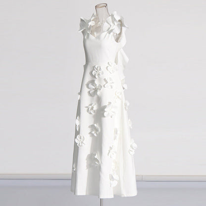 High-grade Stitching Three-dimensional Flower Sling Dress