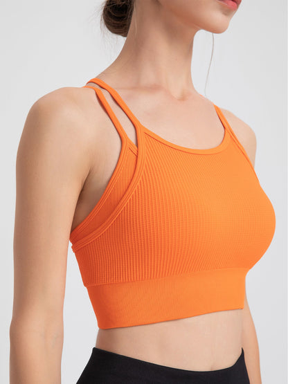 Sports Spaghetti Strap Beauty Back Faux Two Piece Bra Top
