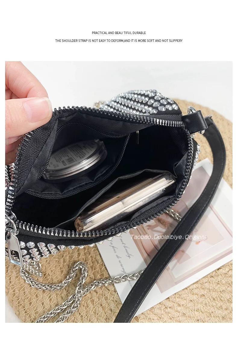New Arrival Trendy Rhinestone Small Square Bag | Full Diamond Underarm Bag & Women's Chain Shoulder Crossbody Small Handbag (Japanese & Korean Style)