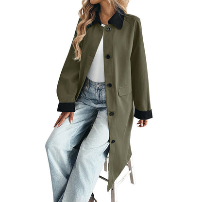 Women's Style Extended Single-breasted Lapel Color Matching Coats