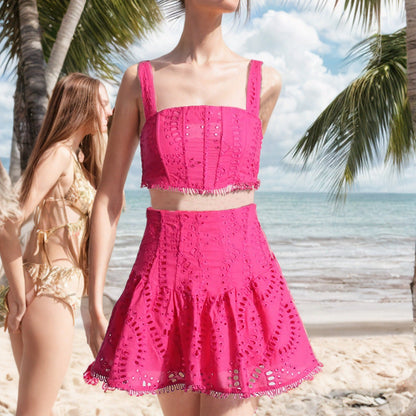 Summer Sexy Sexy Tassel Strap Top High Waist Skirt Two Piece Set