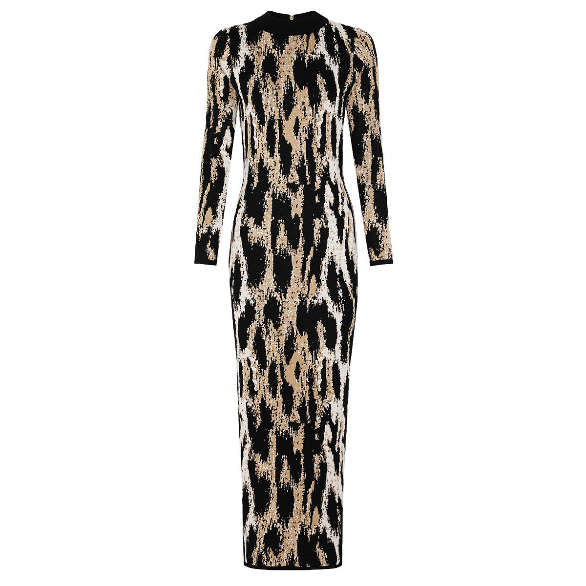 Spring Sexy Sexy Trendy Waist Slimming Leopard Print Turtleneck Sheath Dress Women