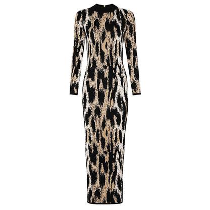 Spring Sexy Sexy Trendy Waist Slimming Leopard Print Turtleneck Sheath Dress Women