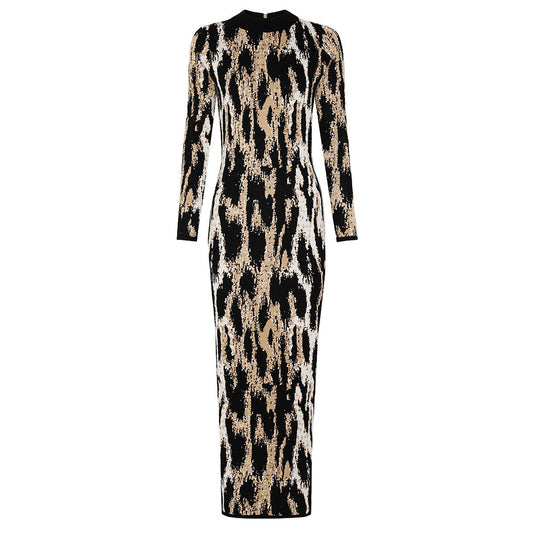 Spring Sexy Sexy Trendy Waist Slimming Leopard Print Turtleneck Sheath Dress Women