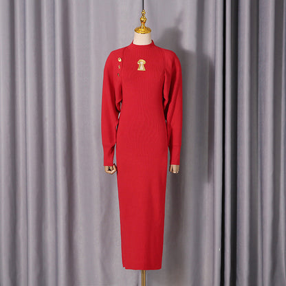 Spring Sexy Wind Waist Slimming Half Turtleneck Pullover Dress Two Piece Sets Women