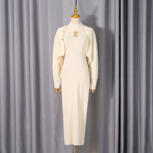 Spring Sexy Wind Waist Slimming Half Turtleneck Pullover Dress Two Piece Sets Women
