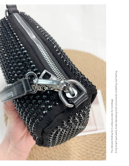 New Arrival Trendy Rhinestone Small Square Bag | Full Diamond Underarm Bag & Women's Chain Shoulder Crossbody Small Handbag (Japanese & Korean Style)