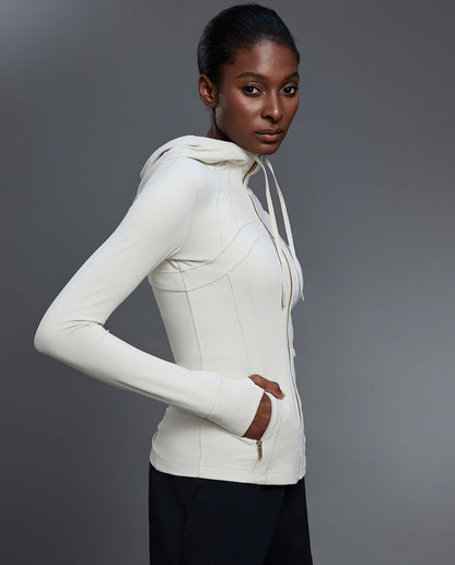 Yoga Slim Fit Hooded Sports Fitness Long Sleeved Jacket