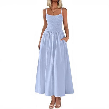 Women's Dress, Thin Shoulder Strap Pleated Vest, Suspender Pocket Dress