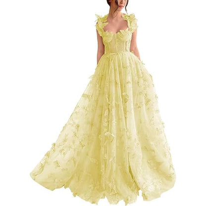 Spaghetti Strap Flower Fairy High-End Gown Banquet Party Elegant Evening Dress