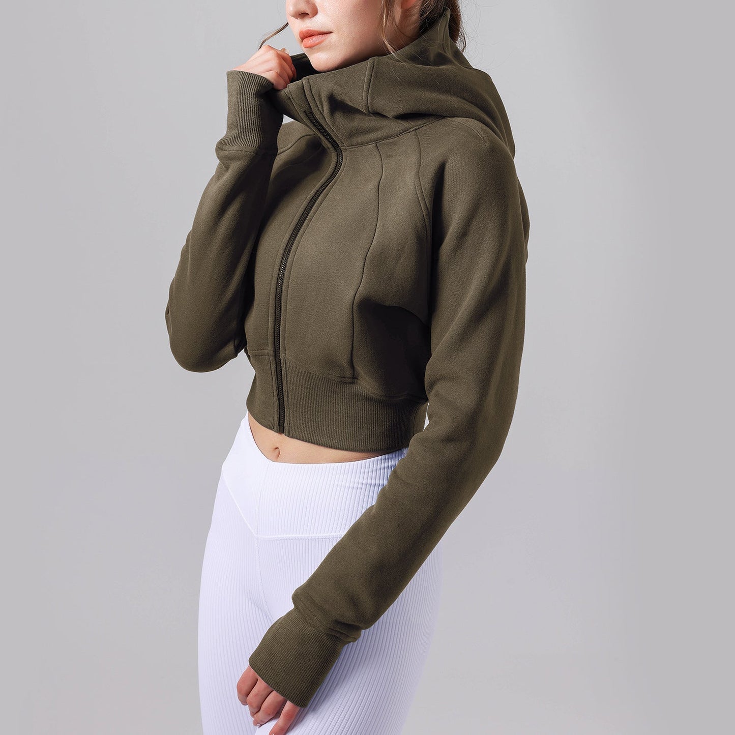Casual Fleece lined Yoga Hooded Fitness Sports Top Long Sleeve Sweater