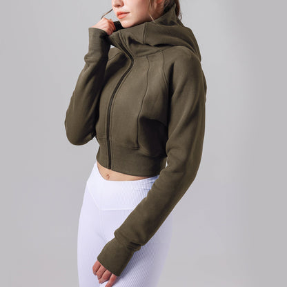 Casual Fleece lined Yoga Hooded Fitness Sports Top Long Sleeve Sweater