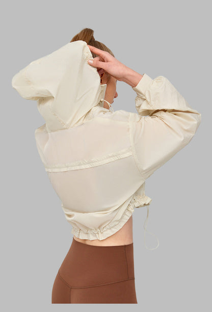 High Grade Sun Protective Loose Short Breathable Long Sleeve Hooded Ruched Jacket