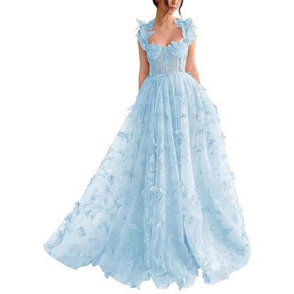 Spaghetti Strap Flower Fairy High-End Gown Banquet Party Elegant Evening Dress