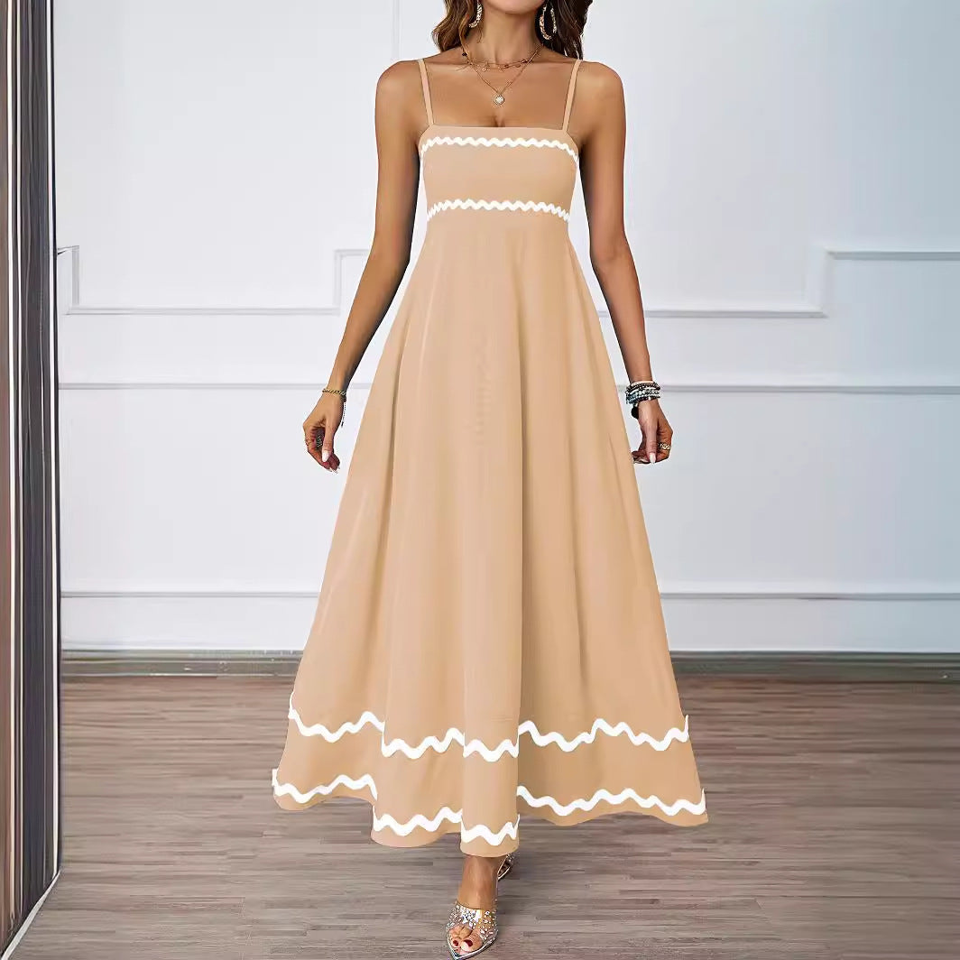Spring and summer solid color lace splicing elegant suspender tube top super pendulum dress women