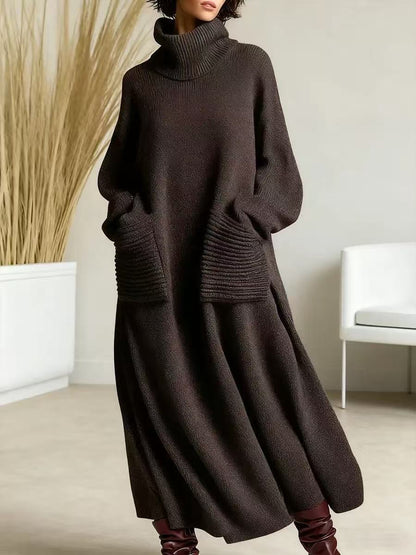 High Neck Woolen Dress Loose Woolen Coat