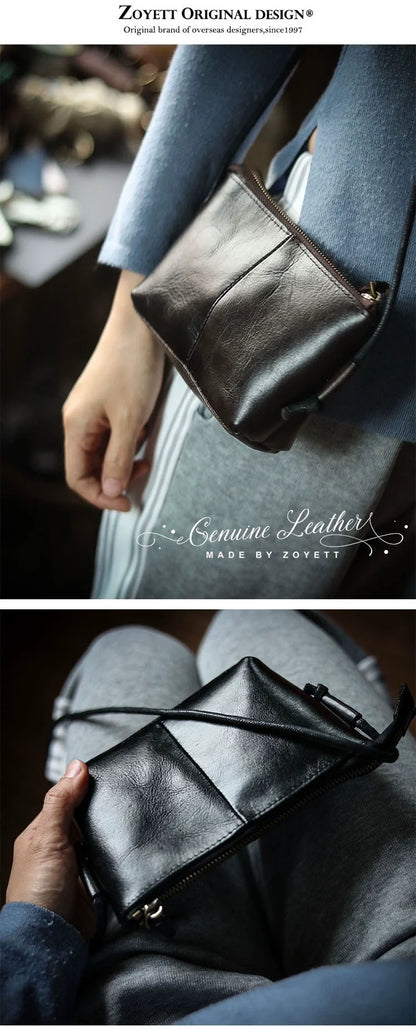 Genuine Leather Retro Portable Phone Bag | New Top Layer Cowhide Crossbody for Women (Pure Color)