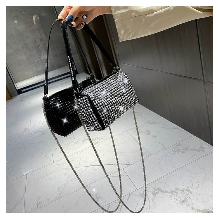 New Arrival Trendy Rhinestone Small Square Bag | Full Diamond Underarm Bag & Diamond-Embedded Women's Shoulder Crossbody Small Handbag