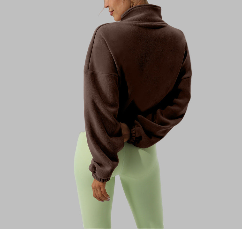Cashmere Sports Stand Collar Loose Fleece Short Jacket