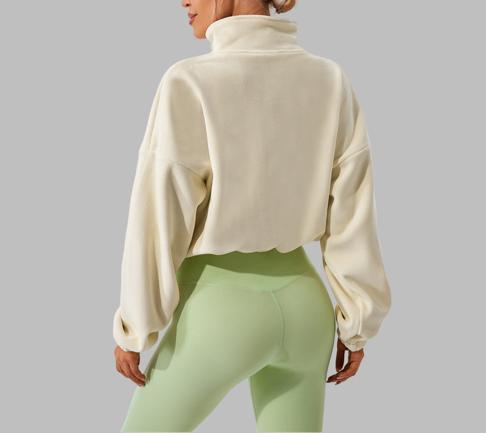 Cashmere Sports Stand Collar Loose Fleece Short Jacket