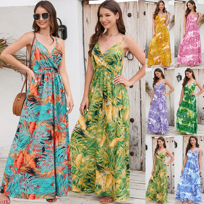 Summer Sexy Fashion Bohemian Print V-Neck Suspender Dress