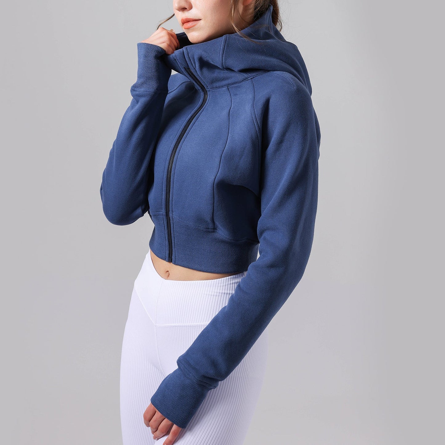 Casual Fleece lined Yoga Hooded Fitness Sports Top Long Sleeve Sweater