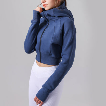 Casual Fleece lined Yoga Hooded Fitness Sports Top Long Sleeve Sweater