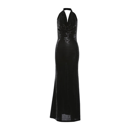 Spring Women Clothing Sexy Low Cut Swing Collar Sleeveless Halter Backless Slim Fit Dress for Women