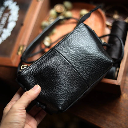 Genuine Leather Retro Portable Phone Bag | New Top Layer Cowhide Crossbody for Women (Pure Color)