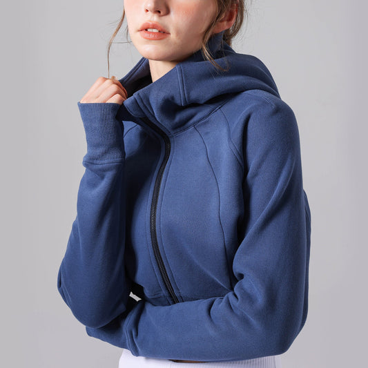 Casual Fleece lined Yoga Hooded Fitness Sports Top Long Sleeve Sweater