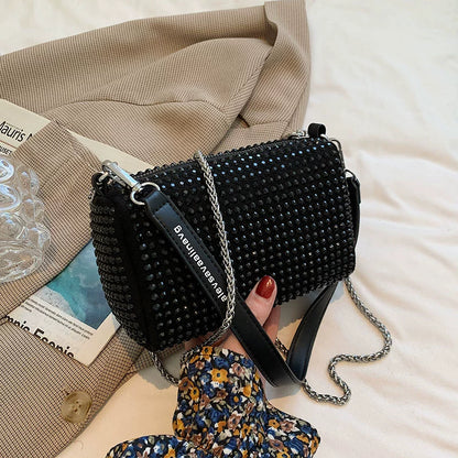 New Arrival Trendy Rhinestone Small Square Bag | Full Diamond Underarm Bag & Diamond-Embedded Women's Shoulder Crossbody Small Handbag