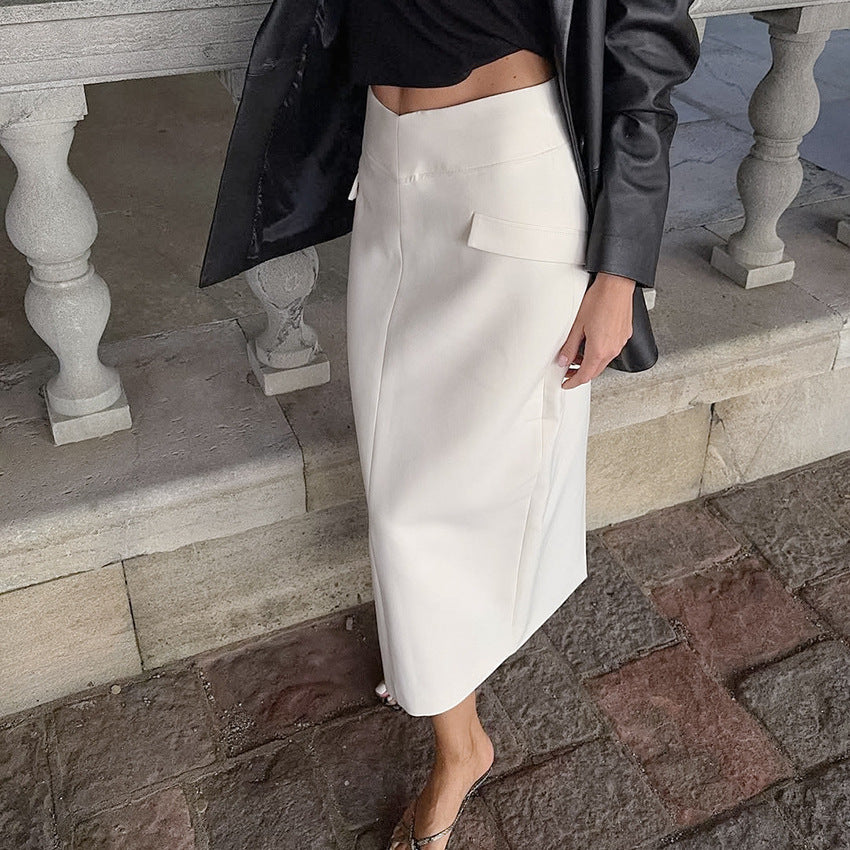 Retro Easy Matching Design Straight Skirt Women High Waist Slimming Spring Long A line Skirt