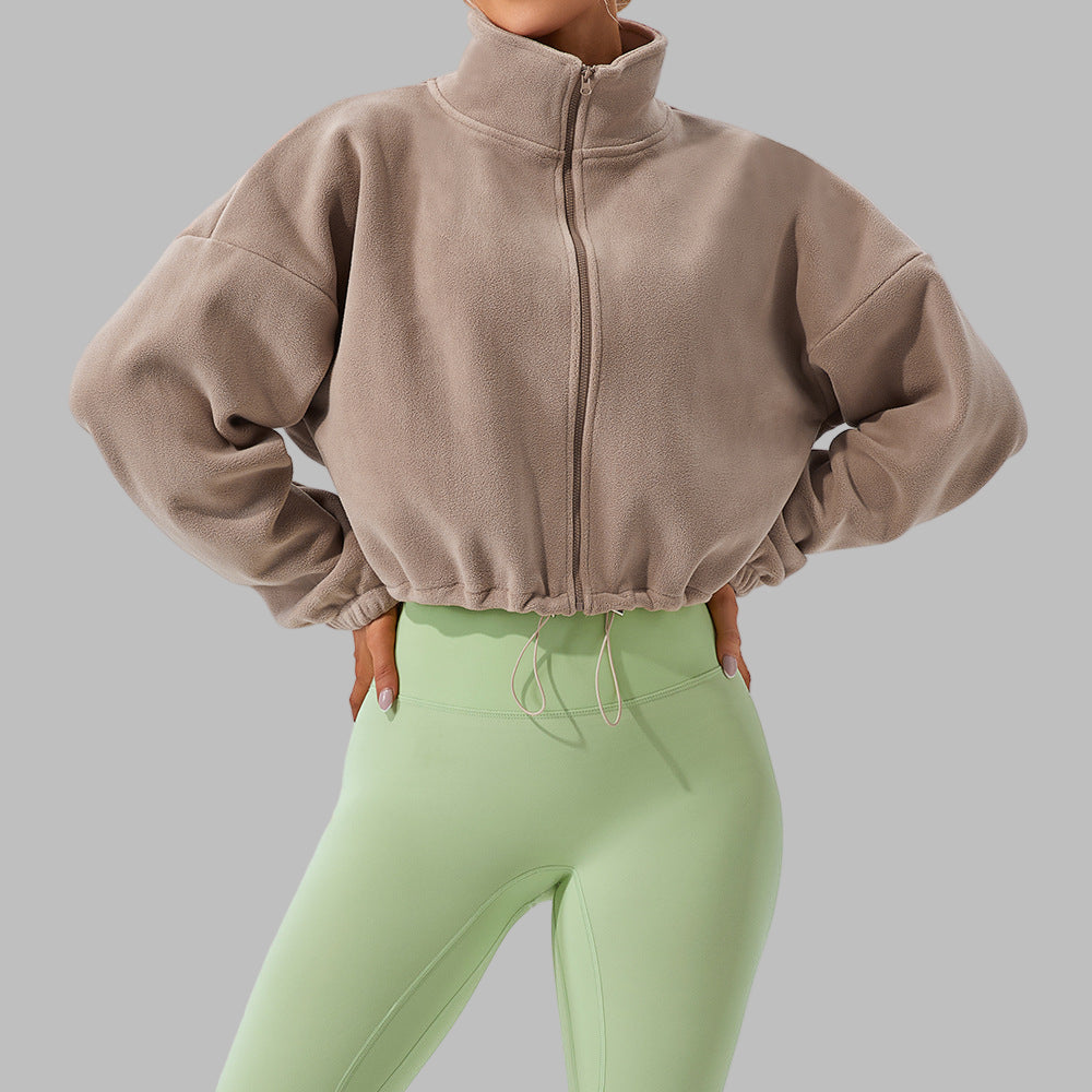 Cashmere Sports Stand Collar Loose Fleece Short Jacket
