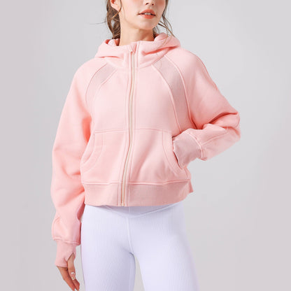 Yoga Hooded Sweater Thick Loose Casual Full Zipper Sports Jacket