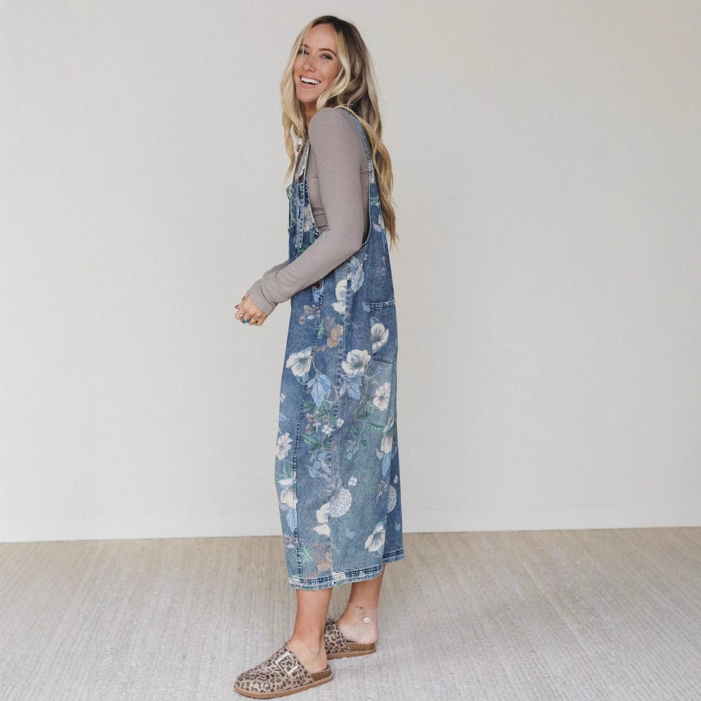 Street Trends Loose Printed Denim Jumpsuit