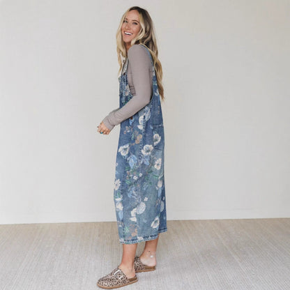 Street Trends Loose Printed Denim Jumpsuit