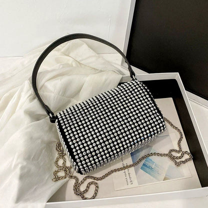 New Arrival Trendy Rhinestone Small Square Bag | Full Diamond Underarm Bag & Diamond-Embedded Women's Shoulder Crossbody Small Handbag