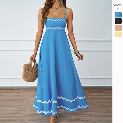 Spring and summer solid color lace splicing elegant suspender tube top super pendulum dress women