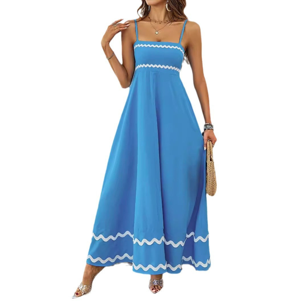 Spring and summer solid color lace splicing elegant suspender tube top super pendulum dress women