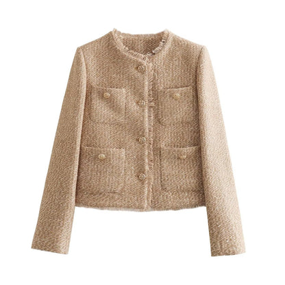 New Metal Button Pocket Woolen Breasted Coats