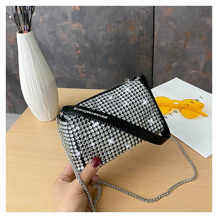 New Arrival Trendy Rhinestone Small Square Bag | Full Diamond Underarm Bag & Diamond-Embedded Women's Shoulder Crossbody Small Handbag
